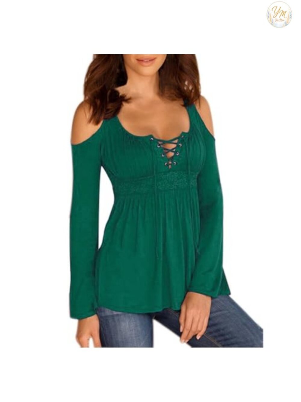 Women's Cold Shoulder Lace Up Tunic Blouse Off-Shoulder Top